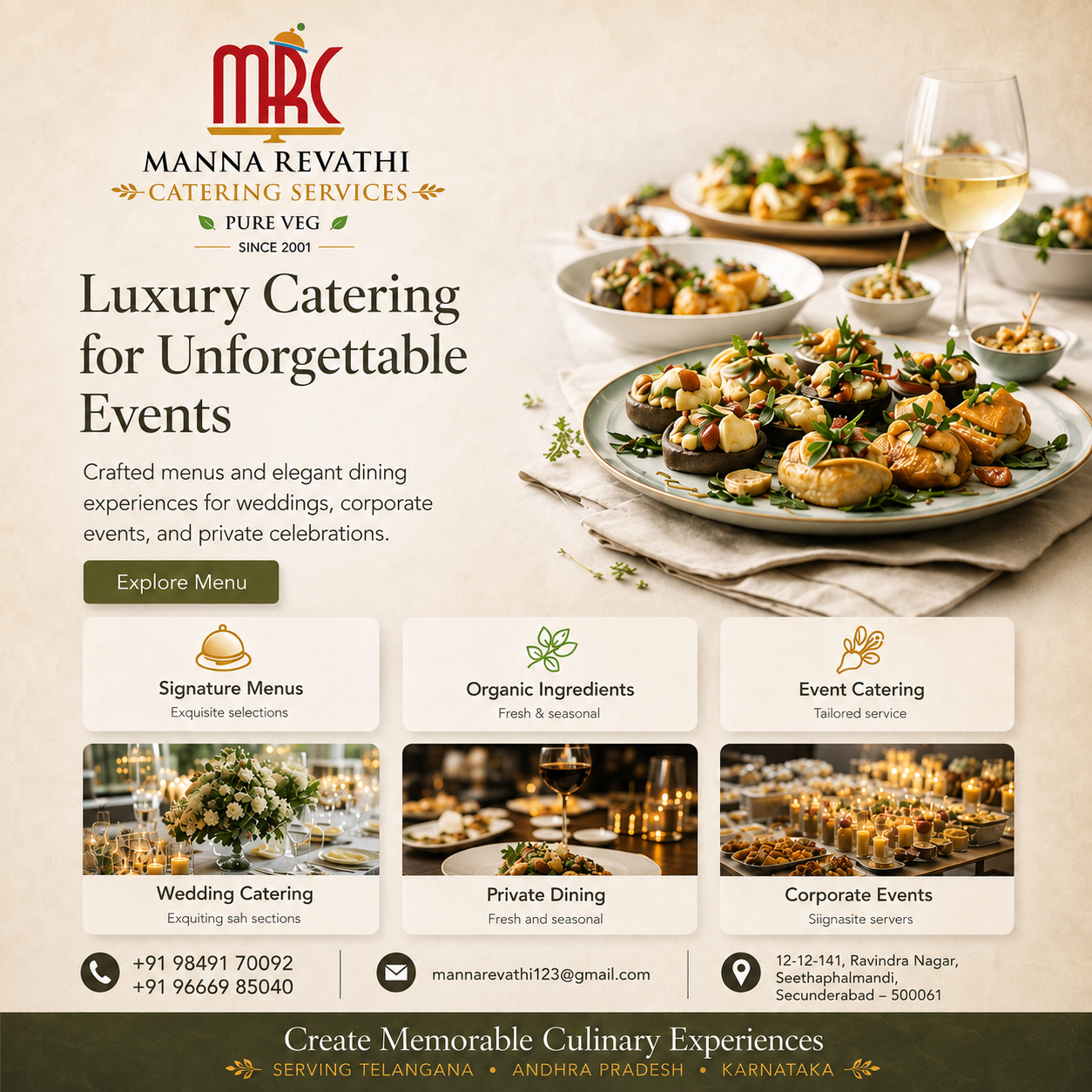 Vegetarian Catering Services in Hyderabad | Manna Revathi Catering