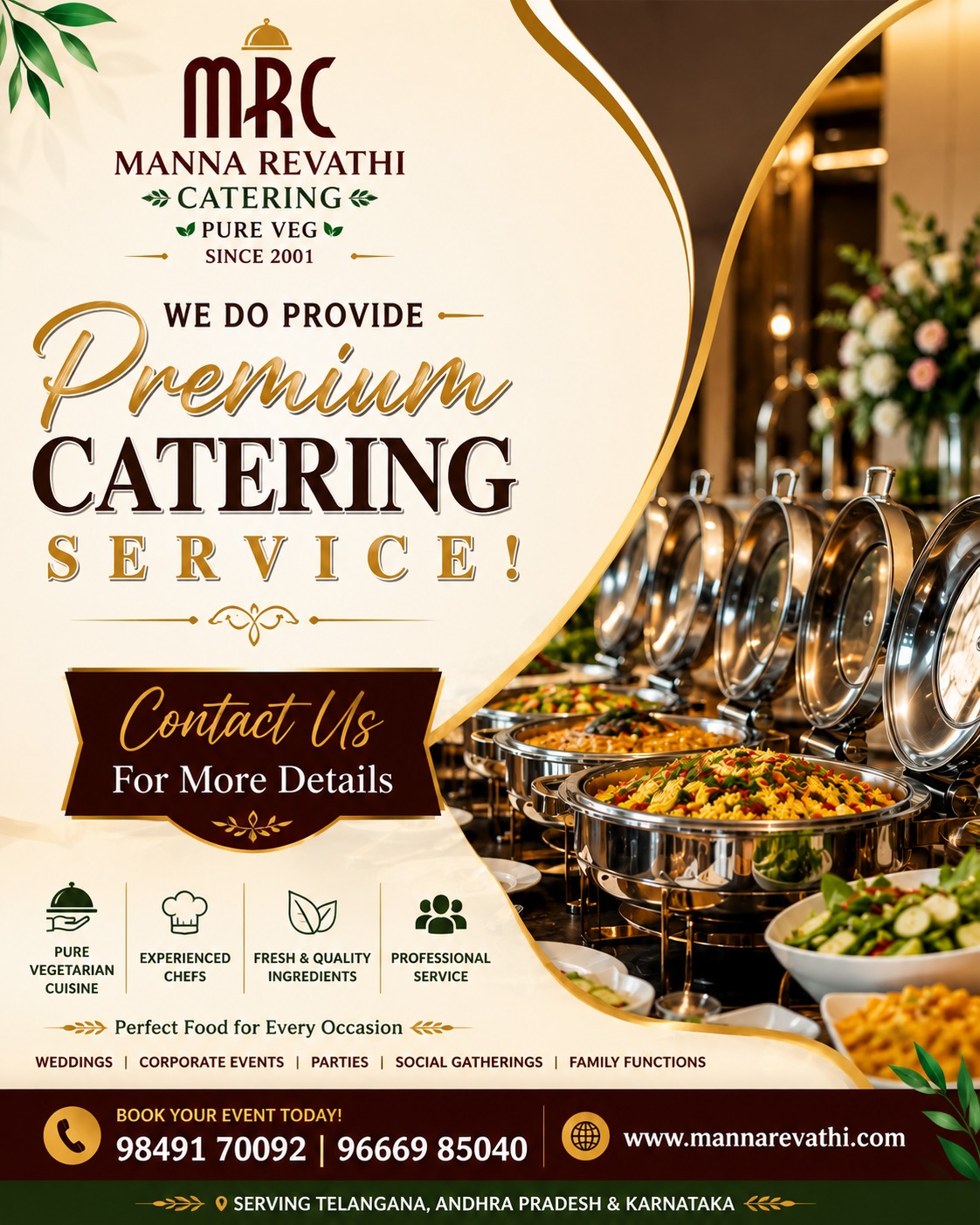 Pure Veg Corporate Catering in Hyderabad and Karnataka